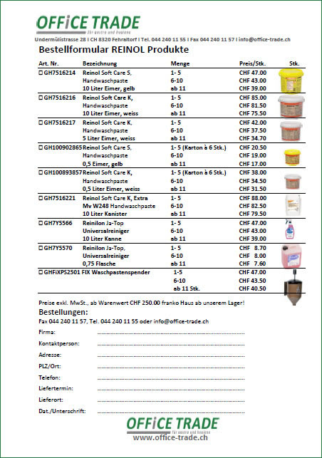 Reinol Handwaschpaste Produkte, hier bestellen, kaufen