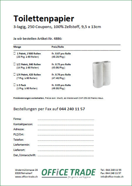 WC Papier 3-lagig, hier bestellen.